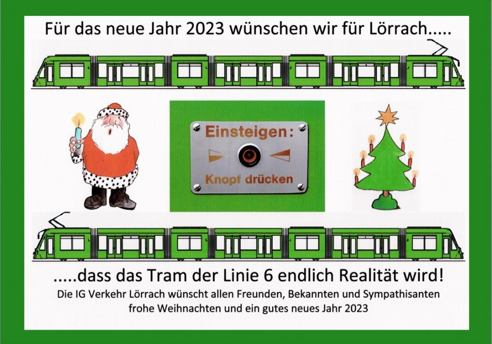 Wunsch der IG Verkehr zum Entscheid pro Straßenbahn in 2023 als Weihnachtskarte