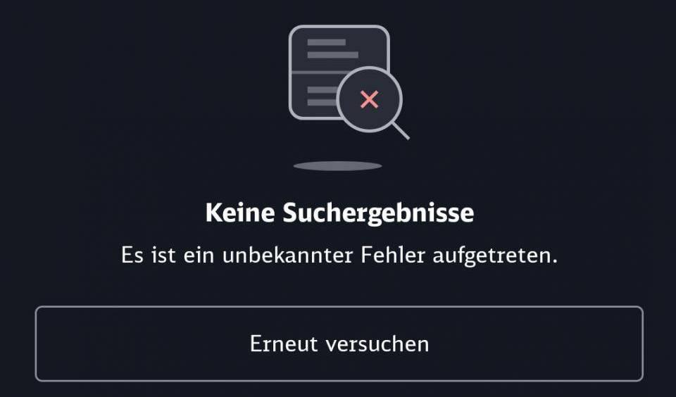Bildschirmmaske DB Navigator "Es ist ein unbekannter Fehler aufgetreten"