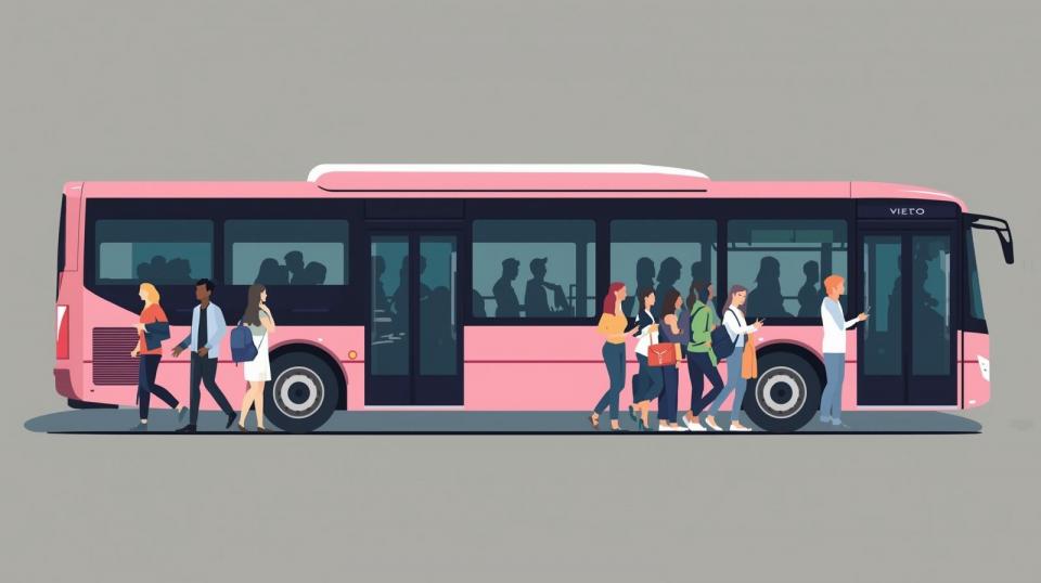 Vor einem Bus stehen Fahrgäste