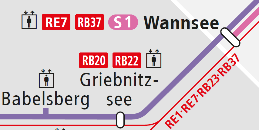 Ausschnitt aus der VBB-Linienkarte Wannsee - Griebnitzsee
