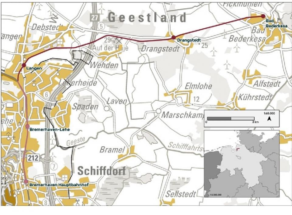 Karte mit Verlängerung der Strecke Bremerhaven - Bad Bederkesa